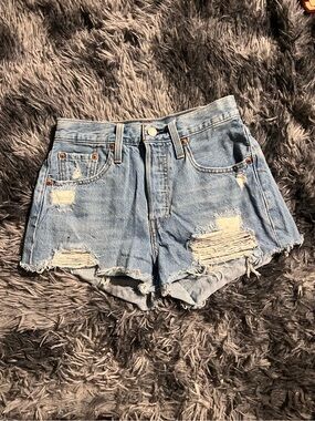 Levi's Light Blue Distressed Denim Cutoff Shorts